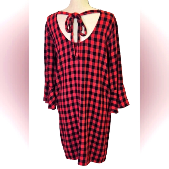 Cloth & Stone Red and Black Buffalo Plaid Flutter Sleeve Dress,Large - Picture 3 of 16